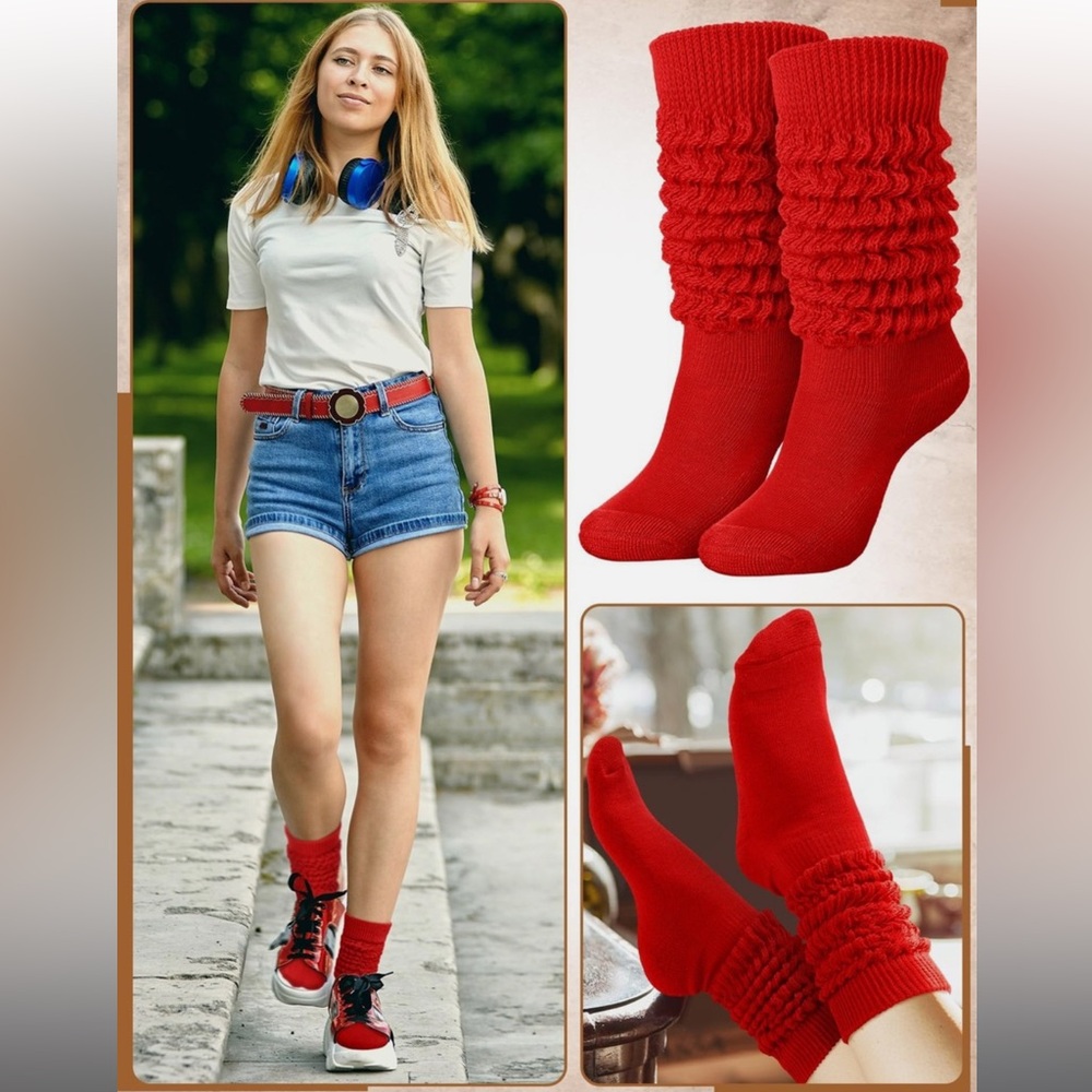 SOCK Bundle 3/$25 NEW Red Thick Slouch Cotton Knee High Scrunch Socks
